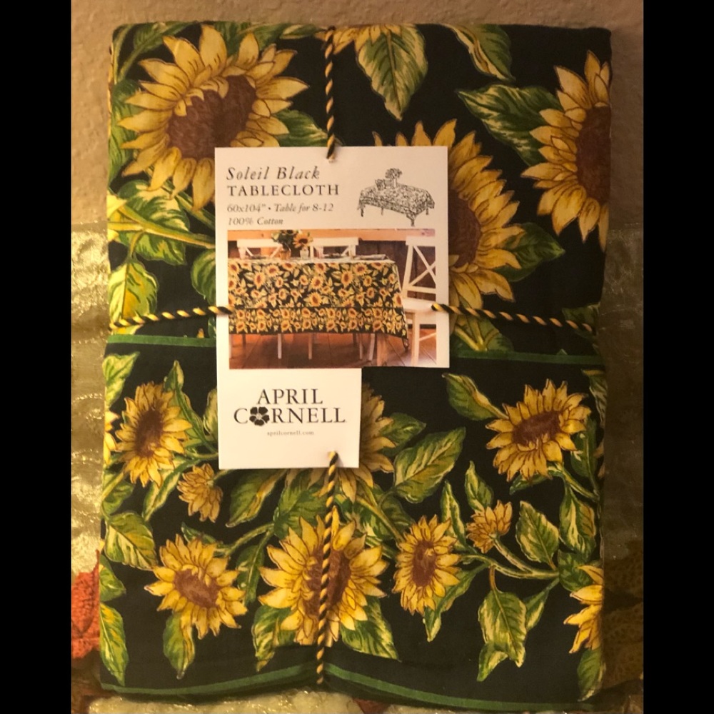 April Cornell Soleil Black Sunflower Tablecloth